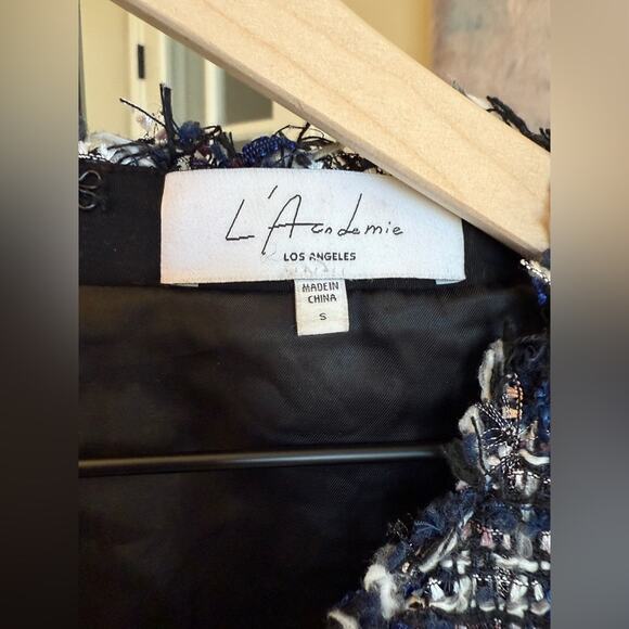 L’Academie Revolve Tweed Cut Out Mini Dress Black Blue Womens Small New Backless - Picture 6 of 7